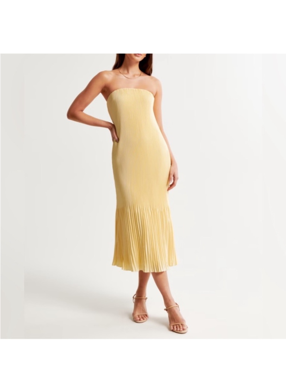 Abercrombie & Fitch Giselle Pleat Release MIDI Dress in yellow, Size medium